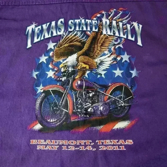 TX State Ralley 2011 Men's Motorcycle Denim Purple Sleeveless Buttondown Size L - Picture 3 of 9